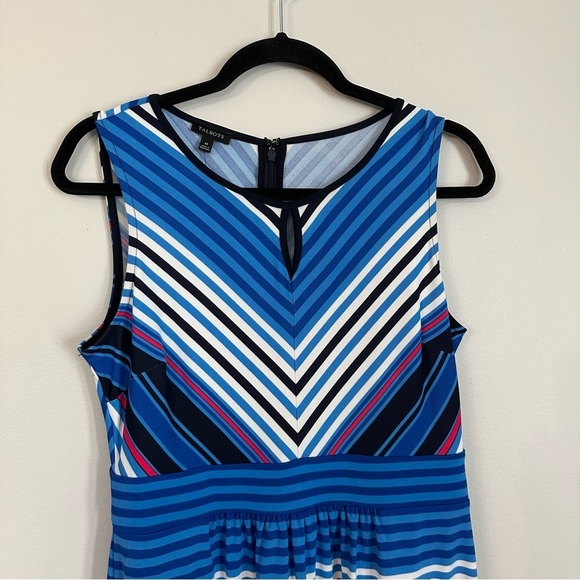 Talbots Women’s Sleeveless V-Neck Keyhole Blue White & Red Stripe Dress Sz M NWT - Picture 3 of 11